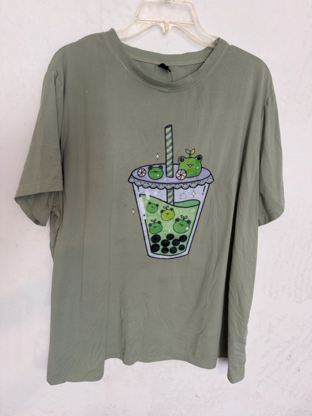 Cute Frog Boba Tea Graphic Tee 2XL Oversized Kawaii Aesthetic Green Shirt 🐸🧋